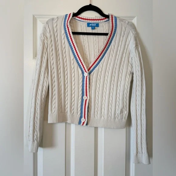 Prince Pickleball Women's Cable Knit Cardigan Tennis Sweater Cream Size Small - Picture 2 of 9